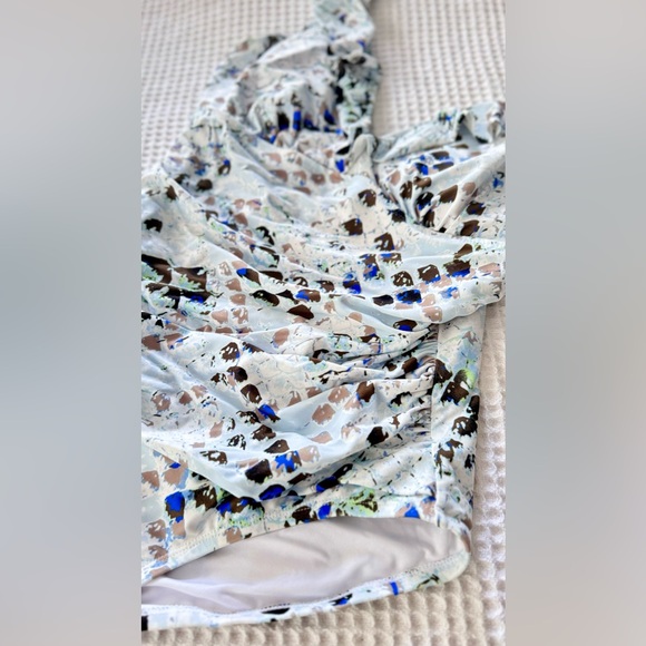 DKNY Ruffle Plunge Underwire Tummy Control One Piece Swimsuit White Swimwear - Picture 8 of 16